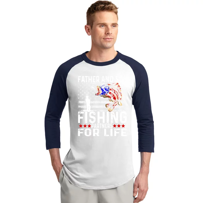 Father And Son Fishing Partners For Life Usa Flag Gift Baseball Sleeve Shirt