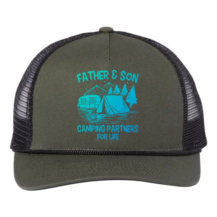 Father And Son Camping Partners For Life Gift Retro Rope Trucker Hat Cap