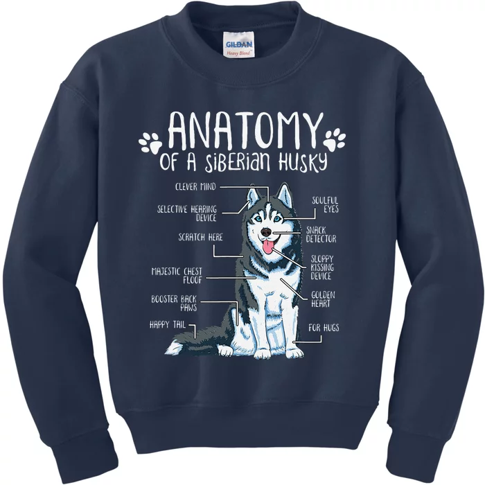 Funny Anatomy Siberian Husky Dog Lover Gift Kids Sweatshirt