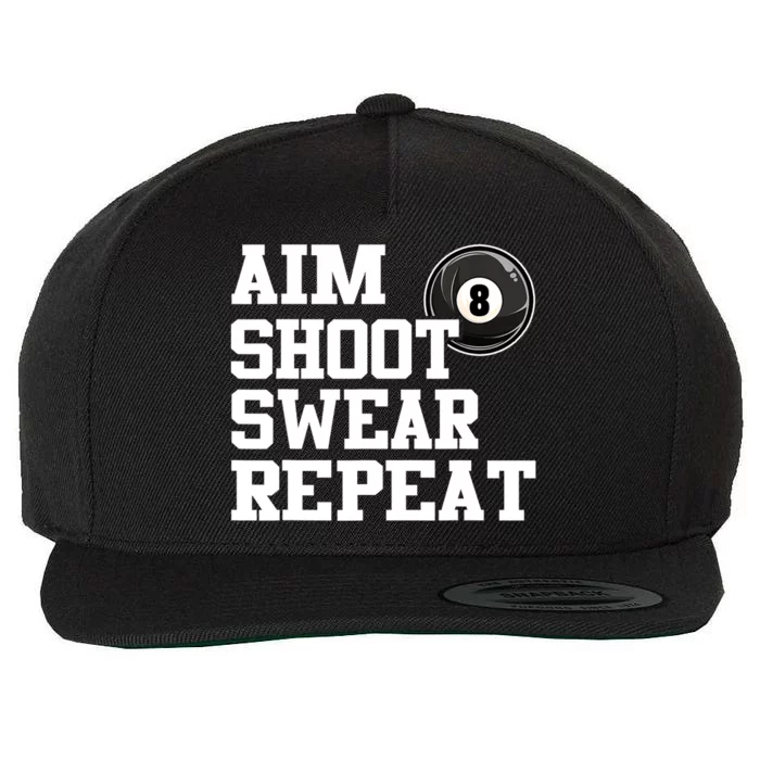 Funny Aim Shoot Swear Repeat 8 Ball Pool Billiards Player Gift Wool Snapback Cap