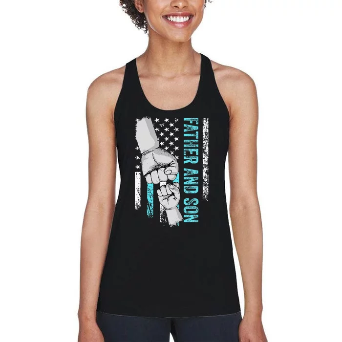 Father And Son American Flag Matching Fathers Day Father Son Women's Racerback Tank