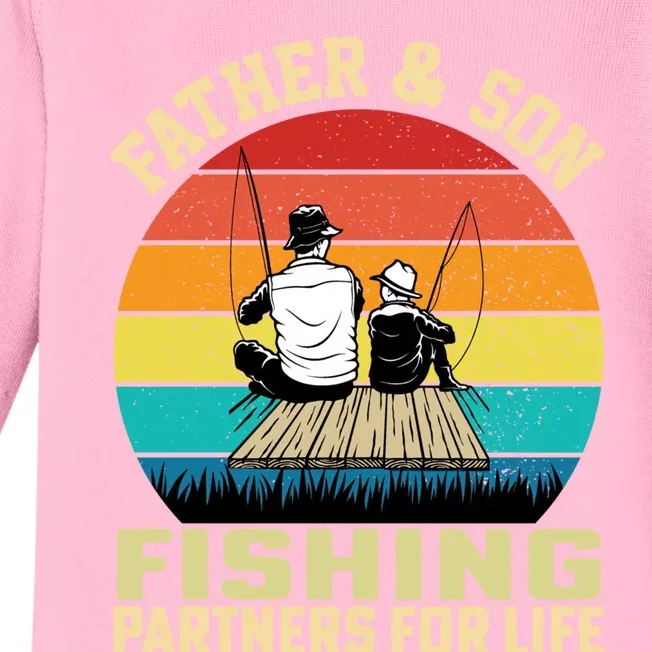 Father And Son Fishing Partner For Life Retro Matching Dad Gift Baby Long Sleeve Bodysuit