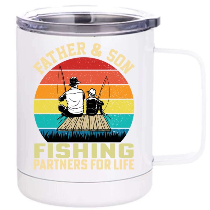 Father And Son Fishing Partner For Life Retro Matching Dad Gift Front & Back 12oz Stainless Steel Tumbler Cup