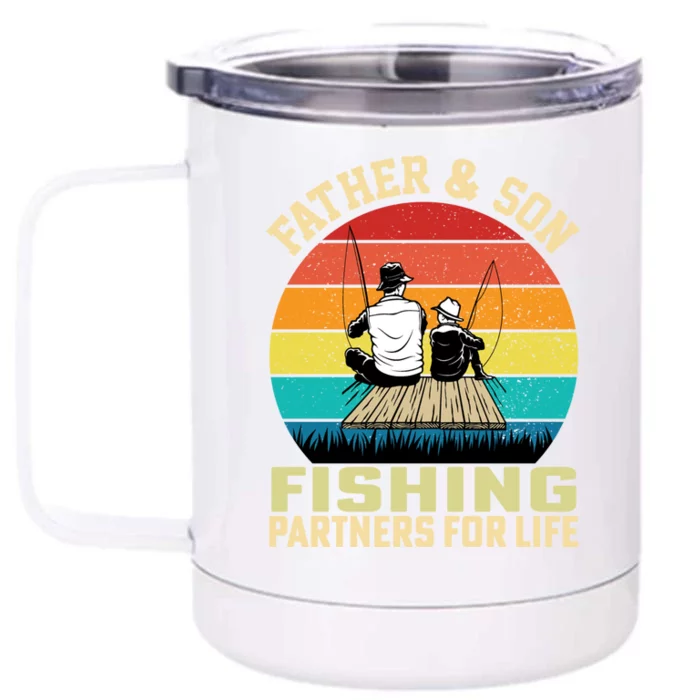 Father And Son Fishing Partner For Life Retro Matching Dad Gift Front & Back 12oz Stainless Steel Tumbler Cup