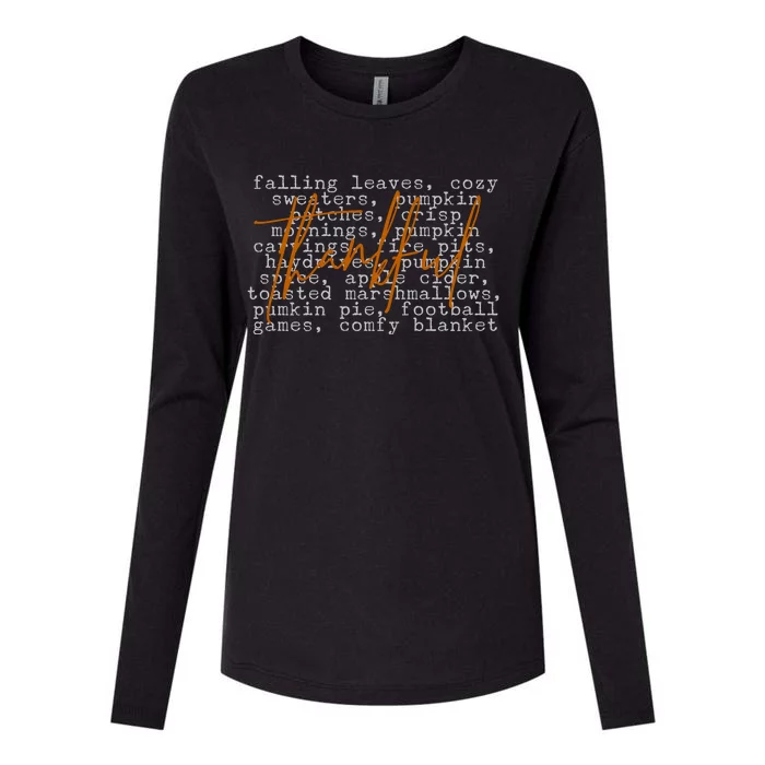 Fall Autumn Season Thankful Quote Womens Cotton Relaxed Long Sleeve T-Shirt