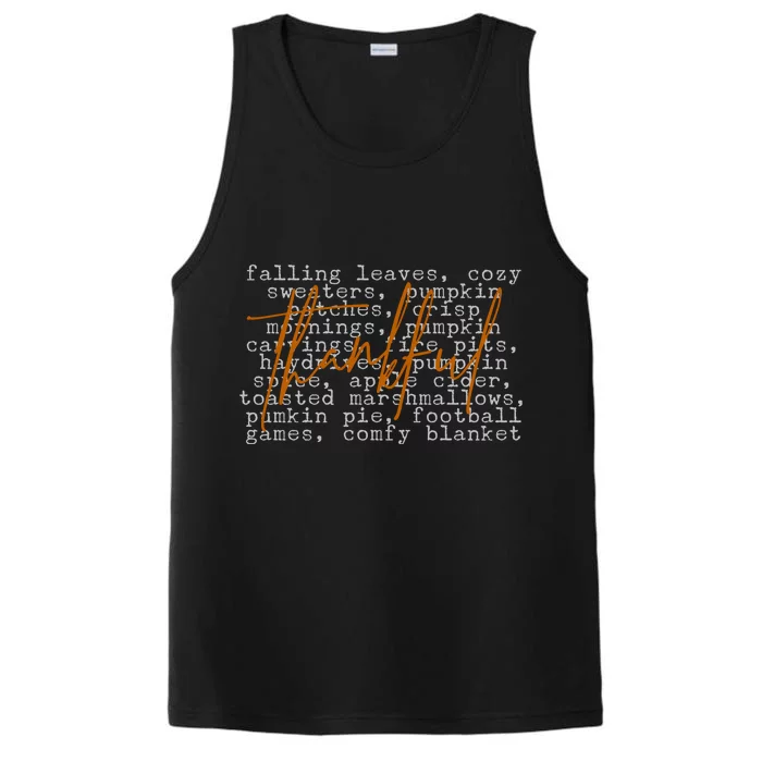 Fall Autumn Season Thankful Quote Performance Tank