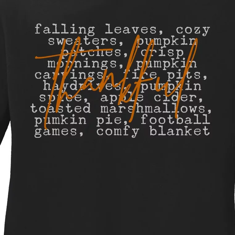 Fall Autumn Season Thankful Quote Ladies Long Sleeve Shirt