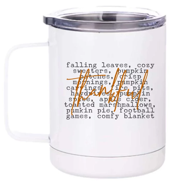 Fall Autumn Season Thankful Quote Front & Back 12oz Stainless Steel Tumbler Cup