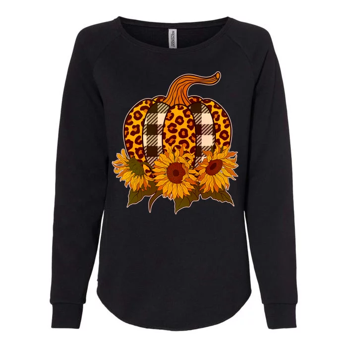 Fashion Autumn Leopard Buffalo Plaid Pumpkin Womens California Wash Sweatshirt