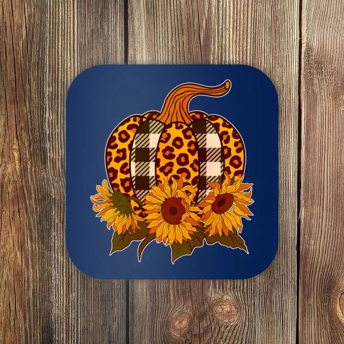 Fashion Autumn Leopard Buffalo Plaid Pumpkin Coaster