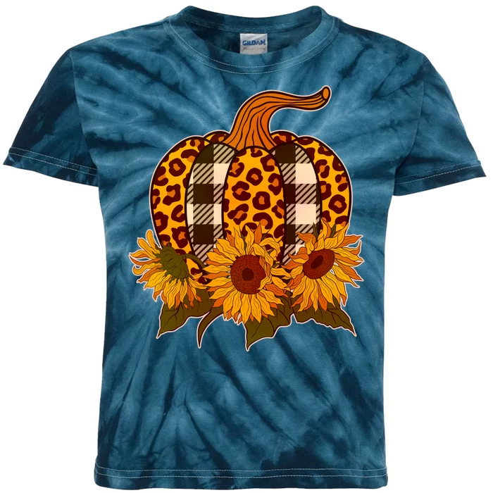 Fashion Autumn Leopard Buffalo Plaid Pumpkin Kids Tie-Dye T-Shirt