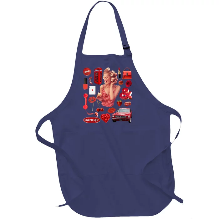 Fashion Red Girl Full-Length Apron With Pocket