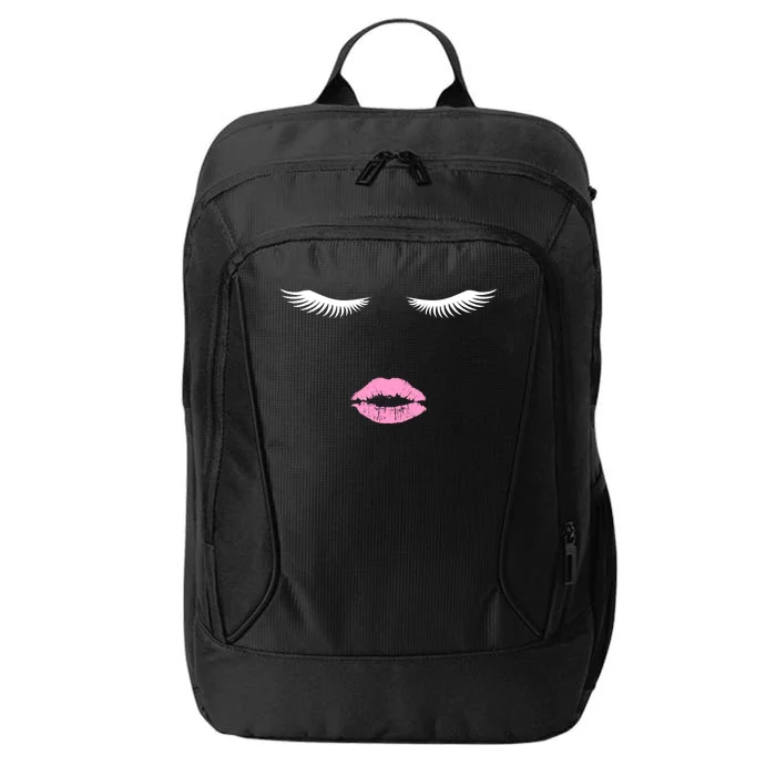 Fashion Style Eyelash Lips Lashes Pink Lipstick City Backpack