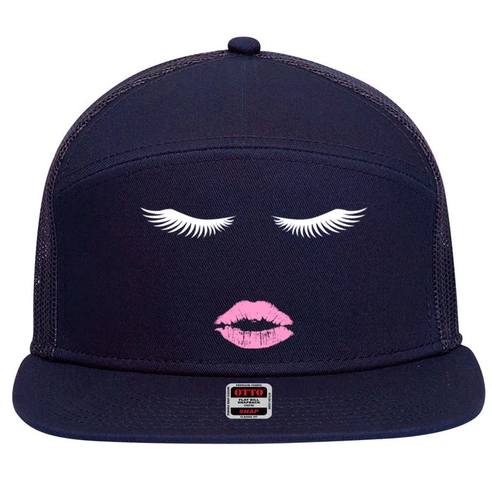 Fashion Style Eyelash Lips Lashes Pink Lipstick 7 Panel Mesh Trucker Snapback Hat