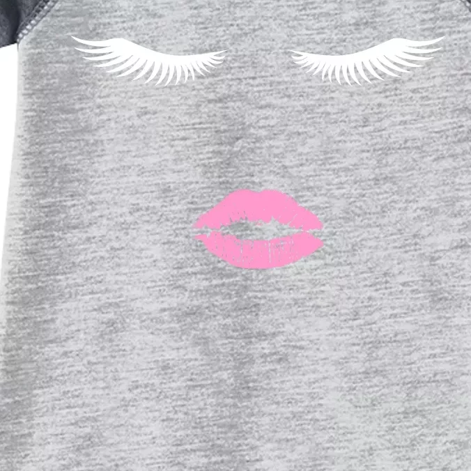 Fashion Style Eyelash Lips Lashes Pink Lipstick Infant Baby Jersey Bodysuit