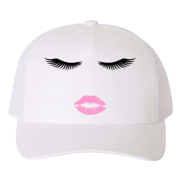 Fashion Style Eyelash Lips Lashes Pink Lipstick Yupoong Adult 5-Panel Trucker Hat