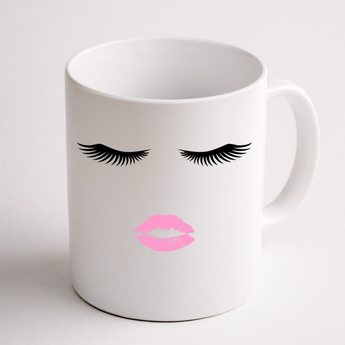 Fashion Style Eyelash Lips Lashes Pink Lipstick Front & Back Coffee Mug