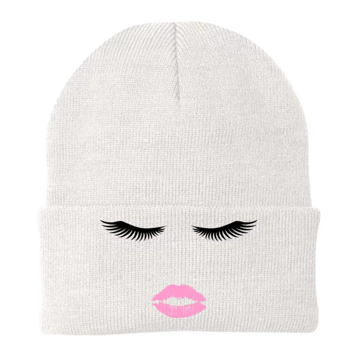 Fashion Style Eyelash Lips Lashes Pink Lipstick Knit Cap Winter Beanie