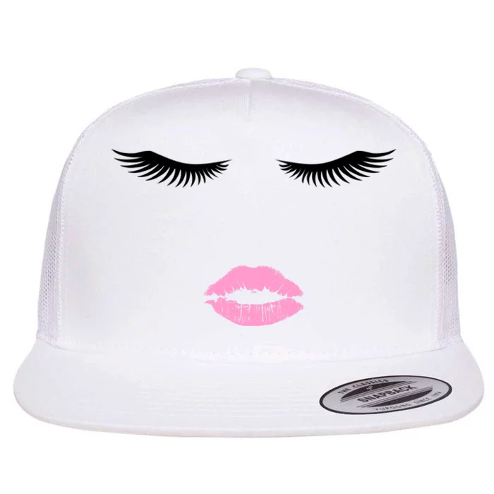 Fashion Style Eyelash Lips Lashes Pink Lipstick Flat Bill Trucker Hat