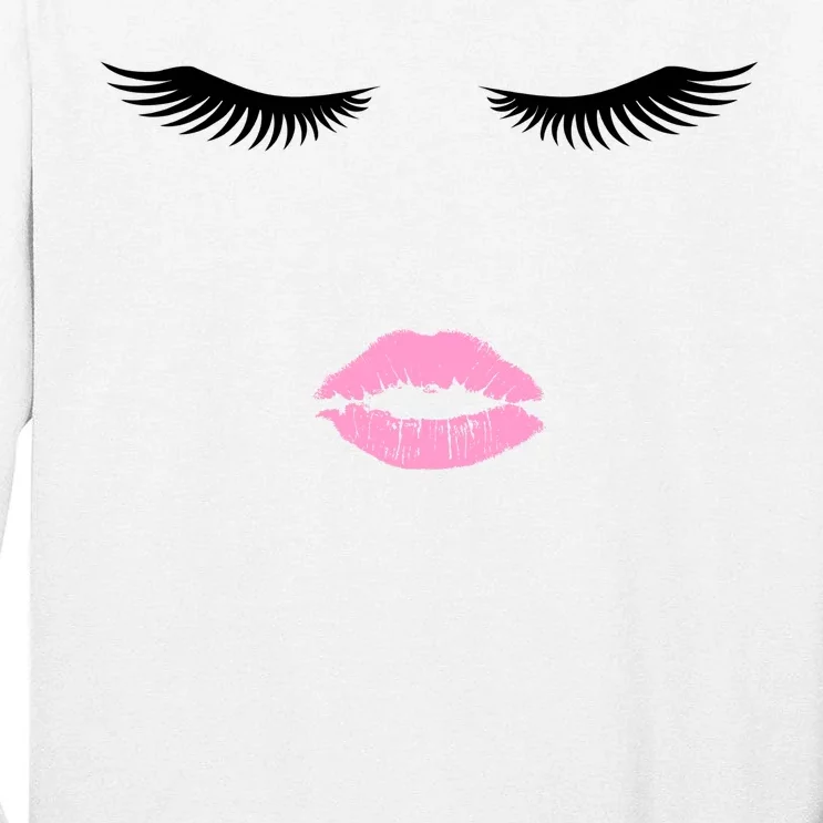 Fashion Style Eyelash Lips Lashes Pink Lipstick Tall Long Sleeve T-Shirt