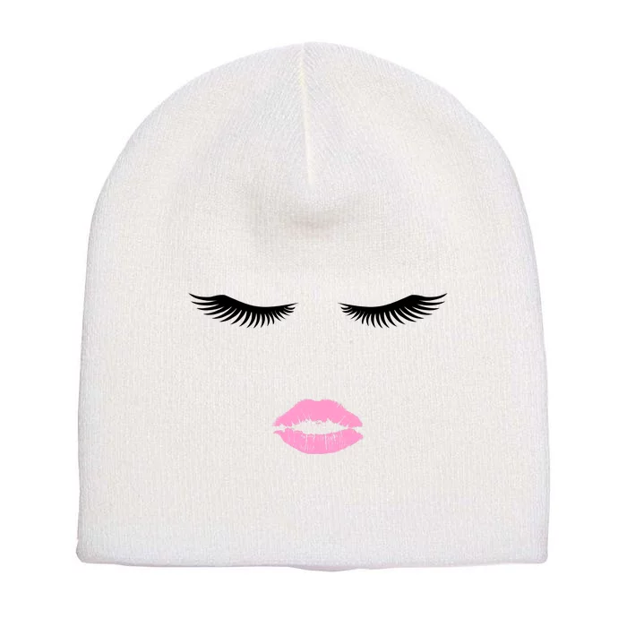 Fashion Style Eyelash Lips Lashes Pink Lipstick Short Acrylic Beanie