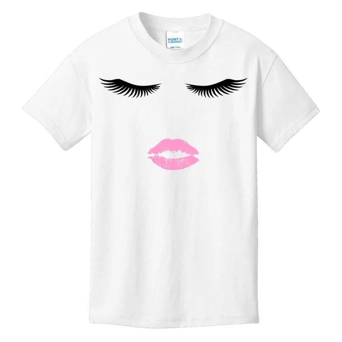 Fashion Style Eyelash Lips Lashes Pink Lipstick Kids T-Shirt