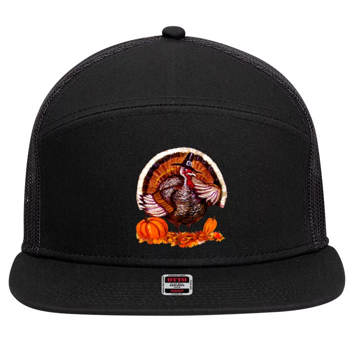 Fat Turkey Pumpkin Scene 7 Panel Mesh Trucker Snapback Hat