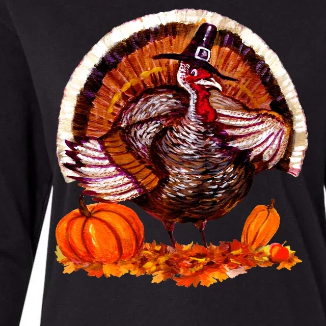 Fat Turkey Pumpkin Scene Womens Cotton Relaxed Long Sleeve T-Shirt