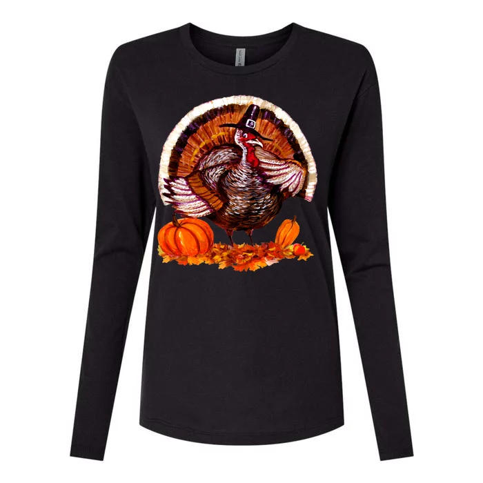 Fat Turkey Pumpkin Scene Womens Cotton Relaxed Long Sleeve T-Shirt