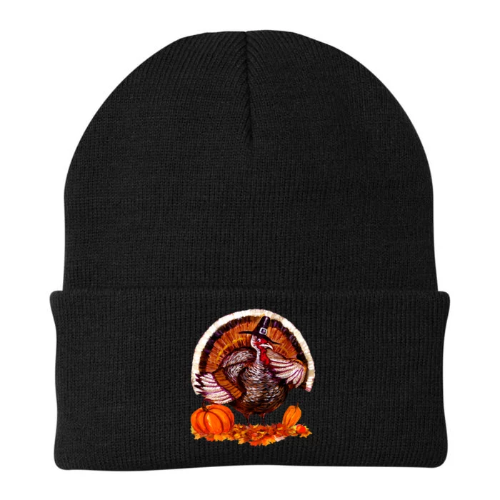 Fat Turkey Pumpkin Scene Knit Cap Winter Beanie