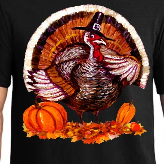 Fat Turkey Pumpkin Scene Pajama Set