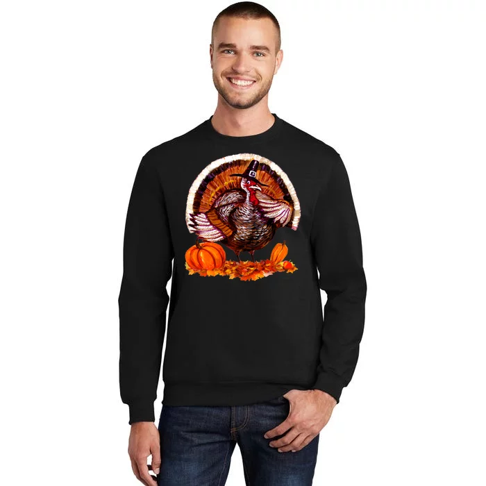 Fat Turkey Pumpkin Scene Tall Sweatshirt