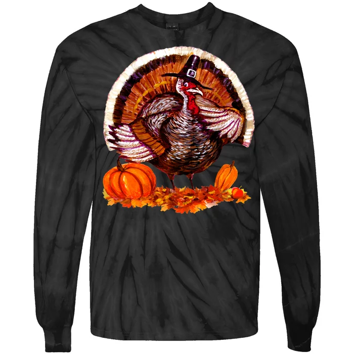 Fat Turkey Pumpkin Scene Tie-Dye Long Sleeve Shirt