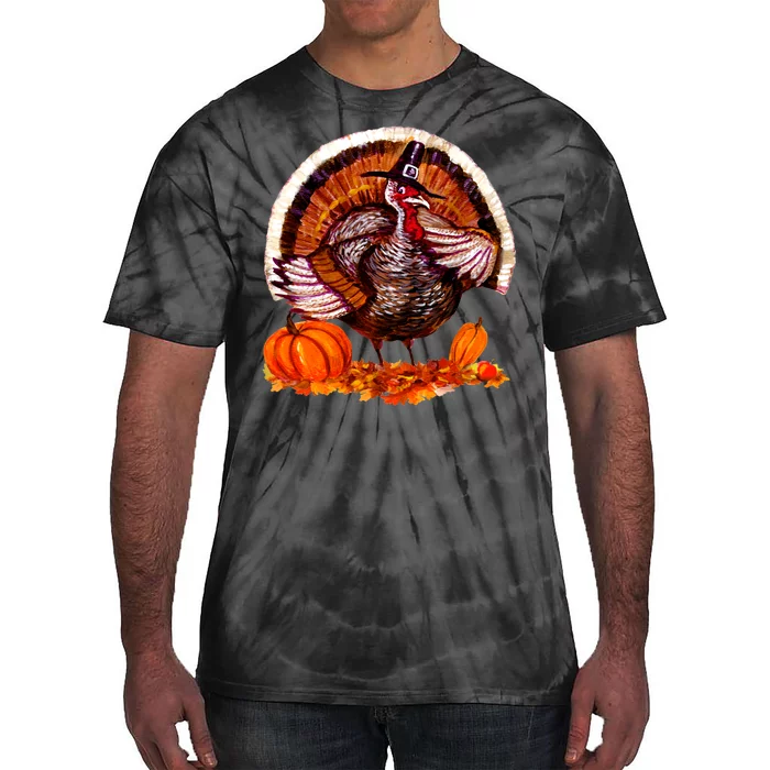 Fat Turkey Pumpkin Scene Tie-Dye T-Shirt