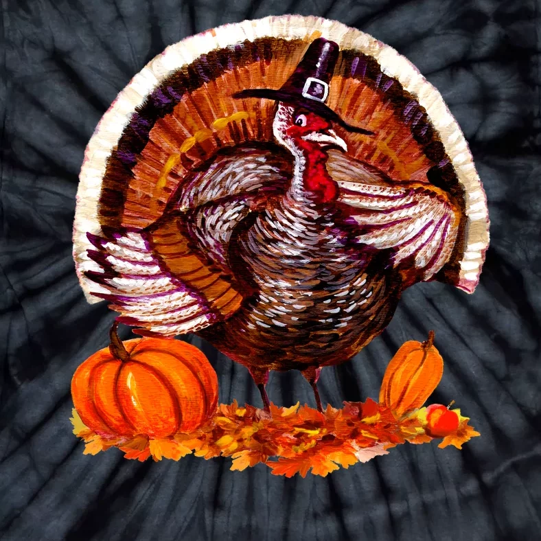 Fat Turkey Pumpkin Scene Tie-Dye T-Shirt