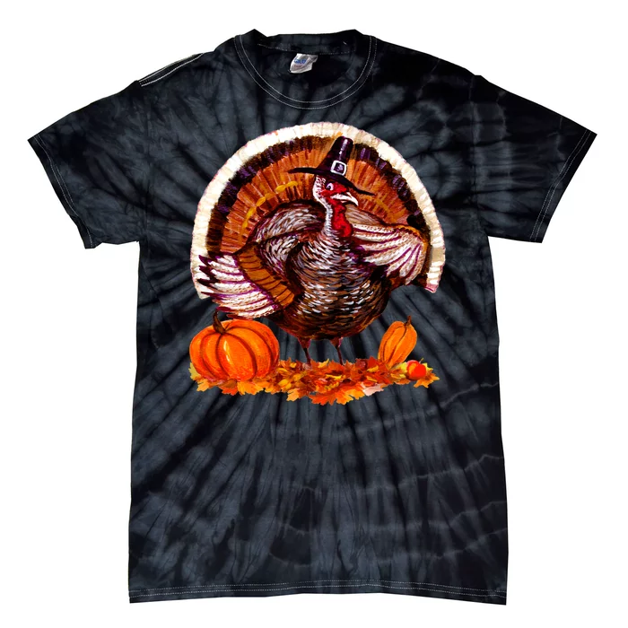 Fat Turkey Pumpkin Scene Tie-Dye T-Shirt