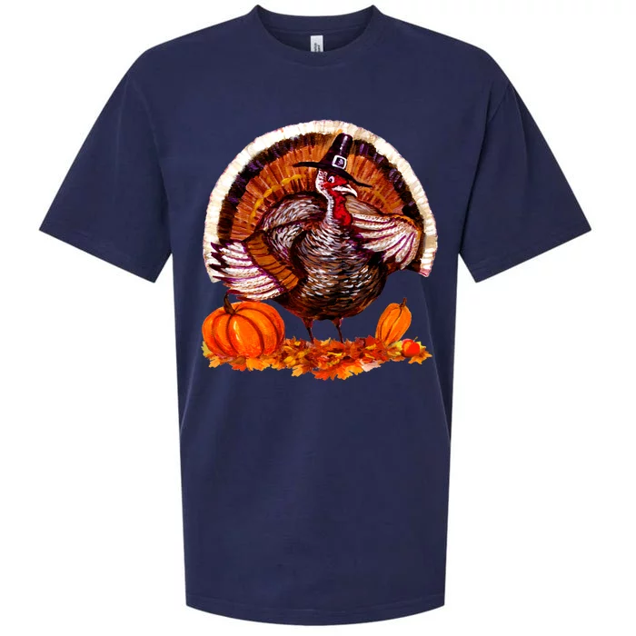 Fat Turkey Pumpkin Scene Sueded Cloud Jersey T-Shirt