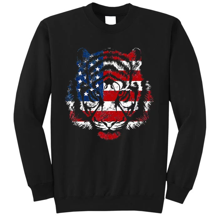 Funny American Tiger Patriotic Usa Flag Tall Sweatshirt