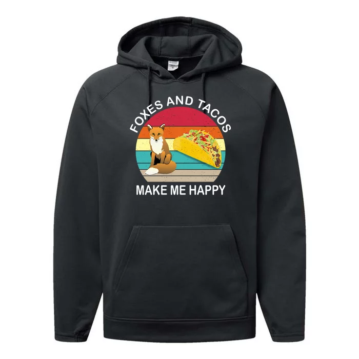 Foxes And Tacos Make Me Happy Retro Sunset Performance Fleece Hoodie