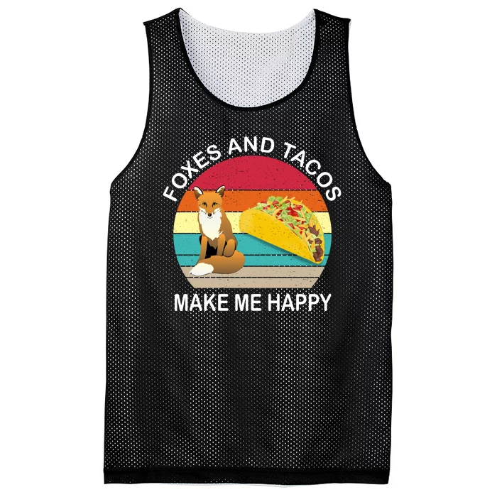 Foxes And Tacos Make Me Happy Retro Sunset Mesh Reversible Basketball Jersey Tank