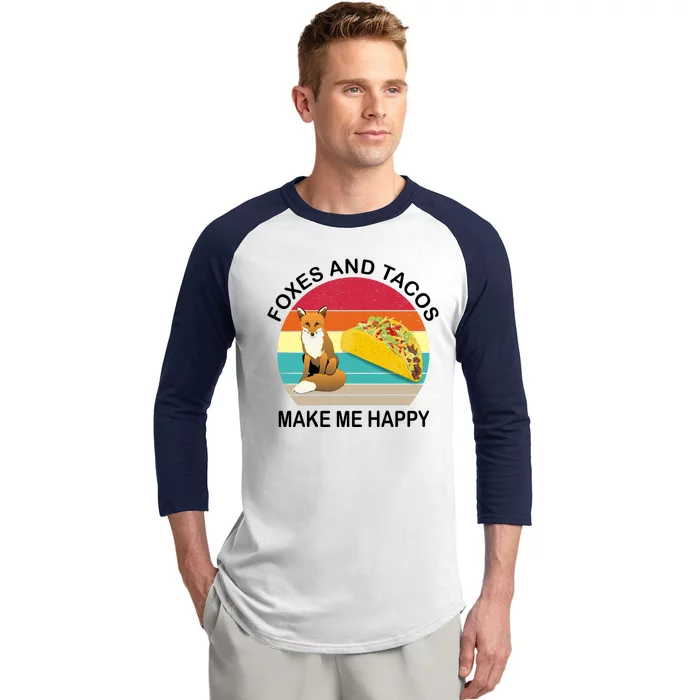 Foxes And Tacos Make Me Happy Retro Sunset Baseball Sleeve Shirt