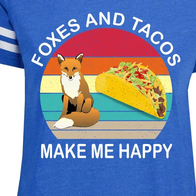 Foxes And Tacos Make Me Happy Retro Sunset Enza Ladies Jersey Football T-Shirt