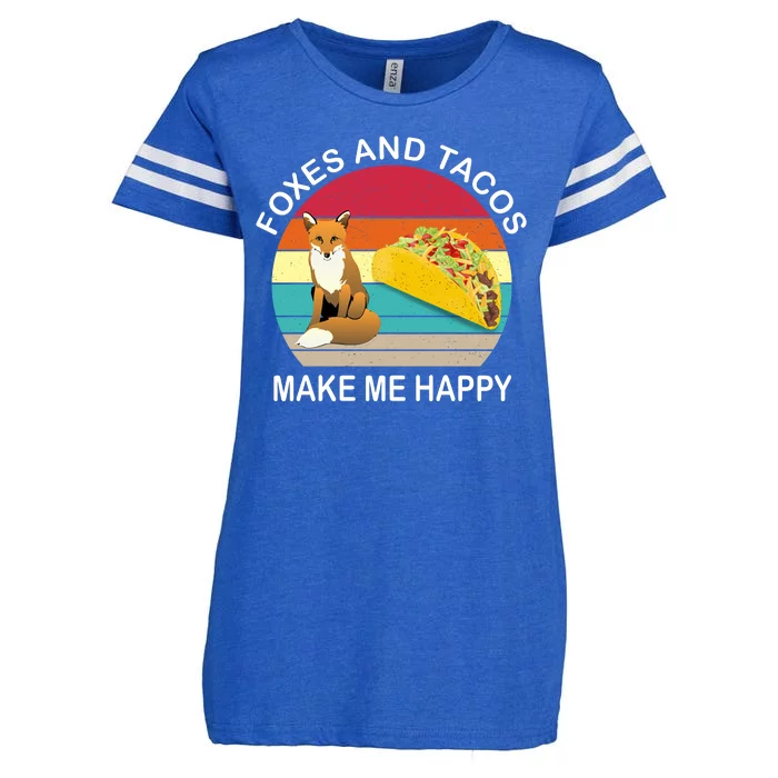 Foxes And Tacos Make Me Happy Retro Sunset Enza Ladies Jersey Football T-Shirt