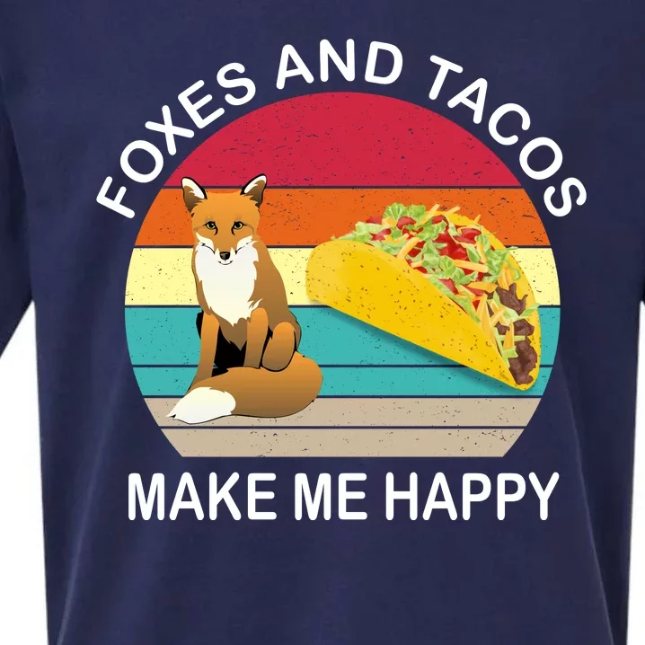 Foxes And Tacos Make Me Happy Retro Sunset Sueded Cloud Jersey T-Shirt