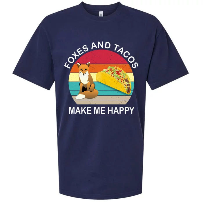 Foxes And Tacos Make Me Happy Retro Sunset Sueded Cloud Jersey T-Shirt