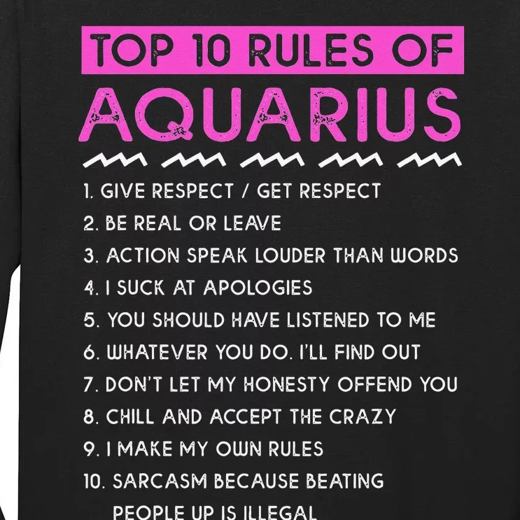 Funny Aquarius Top 10 Rules Of Aquarius Tall Long Sleeve T-Shirt