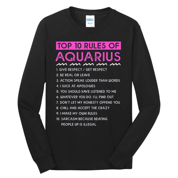 Funny Aquarius Top 10 Rules Of Aquarius Tall Long Sleeve T-Shirt