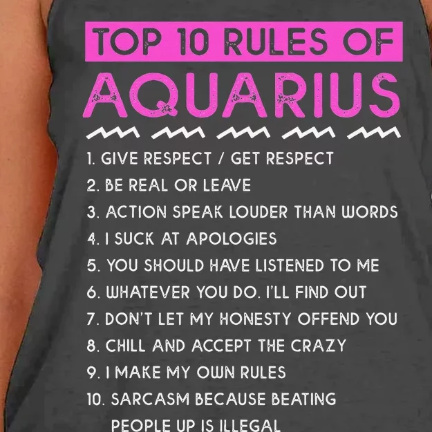 Funny Aquarius Top 10 Rules Of Aquarius Women's Knotted Racerback Tank