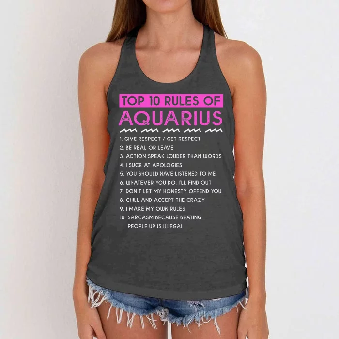 Funny Aquarius Top 10 Rules Of Aquarius Women's Knotted Racerback Tank