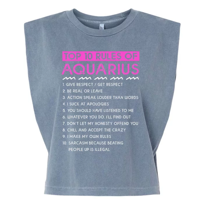 Funny Aquarius Top 10 Rules Of Aquarius Garment-Dyed Women's Muscle Tee